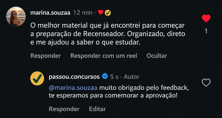 Feedback de aluno sobre o material para concurso