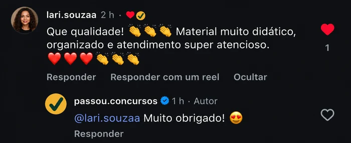 Feedback de aluno sobre material e atendimento